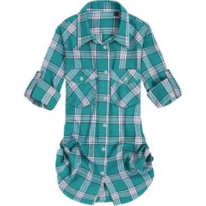 imageAlimens ampamp Gentle Womens Plaid Flannel Shirts Long Sleeve Roll Up Casual Button Down ShirtAquamarine