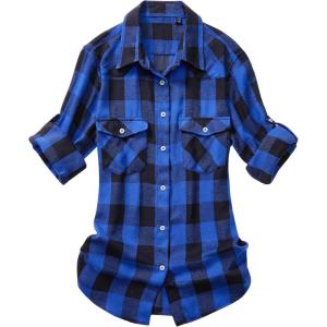 imageAlimens ampamp Gentle Womens Plaid Flannel Shirts Long Sleeve Roll Up Casual Button Down ShirtBlue Black