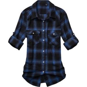 imageAlimens ampamp Gentle Womens Plaid Flannel Shirts Long Sleeve Roll Up Casual Button Down ShirtNavy Black
