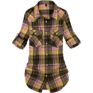 imageAlimens ampamp Gentle Womens Plaid Flannel Shirts Long Sleeve Roll Up Casual Button Down ShirtPink Yellow