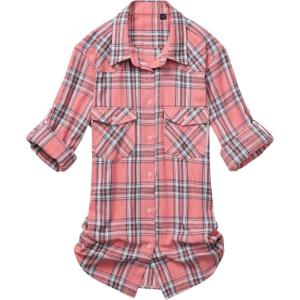 imageAlimens ampamp Gentle Womens Plaid Flannel Shirts Long Sleeve Roll Up Casual Button Down ShirtRed Grey
