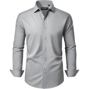 imageAlimens ampamp Gentle Mens Dress Shirt Regular Fit Stretch Stain Shield Long Sleeve Solid Business Wedding Button Down ShirtsLight Grey