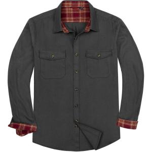 imageAlimens ampamp Gentle Mens Solid Flannel Shirt Work Long Sleeve Casual Button Down Shirts Outdoor Cotton Warm ShacketDark Grey
