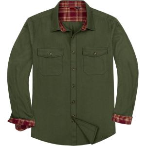 imageAlimens ampamp Gentle Mens Solid Flannel Shirt Work Long Sleeve Casual Button Down Shirts Outdoor Cotton Warm ShacketGreen Army