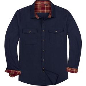 imageAlimens ampamp Gentle Mens Solid Flannel Shirt Work Long Sleeve Casual Button Down Shirts Outdoor Cotton Warm ShacketNavy Blue