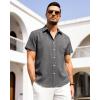 imageAlimens ampamp Gentle Mens Linen Shirts Short Sleeve Button Down Shirts Wrinkle Free Casual Vacation Beach Summer TopsBlack Grey