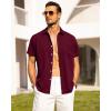 imageAlimens ampamp Gentle Mens Linen Shirts Short Sleeve Button Down Shirts Wrinkle Free Casual Vacation Beach Summer TopsBurgundy