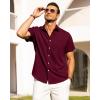 imageAlimens ampamp Gentle Mens Linen Shirts Short Sleeve Button Down Shirts Wrinkle Free Casual Vacation Beach Summer TopsBurgundy
