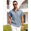 imageAlimens ampamp Gentle Mens Linen Shirts Short Sleeve Button Down Shirts Wrinkle Free Casual Vacation Beach Summer TopsPeacock Blue