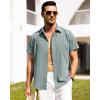 imageAlimens ampamp Gentle Mens Linen Shirts Short Sleeve Button Down Shirts Wrinkle Free Casual Vacation Beach Summer TopsTeal