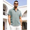 imageAlimens ampamp Gentle Mens Linen Shirts Short Sleeve Button Down Shirts Wrinkle Free Casual Vacation Beach Summer TopsTeal