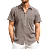 imageAlimens ampamp Gentle Mens Linen Shirts Short Sleeve Button Down Shirts Wrinkle Free Casual Vacation Beach Summer TopsBrown