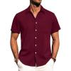 imageAlimens ampamp Gentle Mens Linen Shirts Short Sleeve Button Down Shirts Wrinkle Free Casual Vacation Beach Summer TopsBurgundy