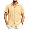 imageAlimens ampamp Gentle Mens Linen Shirts Short Sleeve Button Down Shirts Wrinkle Free Casual Vacation Beach Summer TopsYellow