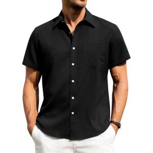 imageAlimens ampamp Gentle Mens Linen Shirts Short Sleeve Button Down Shirts Wrinkle Free Casual Vacation Beach Summer TopsBlack