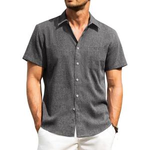 imageAlimens ampamp Gentle Mens Linen Shirts Short Sleeve Button Down Shirts Wrinkle Free Casual Vacation Beach Summer TopsBlack Grey