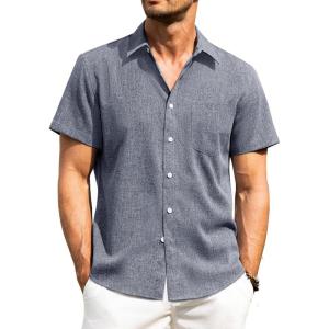 imageAlimens ampamp Gentle Mens Linen Shirts Short Sleeve Button Down Shirts Wrinkle Free Casual Vacation Beach Summer TopsBlue