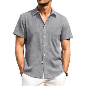 imageAlimens ampamp Gentle Mens Linen Shirts Short Sleeve Button Down Shirts Wrinkle Free Casual Vacation Beach Summer TopsGrey