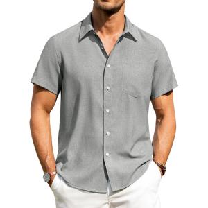 imageAlimens ampamp Gentle Mens Linen Shirts Short Sleeve Button Down Shirts Wrinkle Free Casual Vacation Beach Summer TopsLight Grey