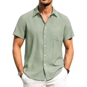 imageAlimens ampamp Gentle Mens Linen Shirts Short Sleeve Button Down Shirts Wrinkle Free Casual Vacation Beach Summer TopsMint Green