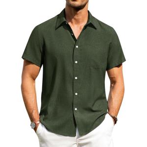 imageAlimens ampamp Gentle Mens Linen Shirts Short Sleeve Button Down Shirts Wrinkle Free Casual Vacation Beach Summer TopsOlive Green