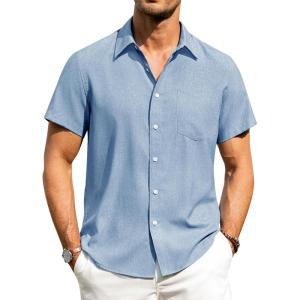 imageAlimens ampamp Gentle Mens Linen Shirts Short Sleeve Button Down Shirts Wrinkle Free Casual Vacation Beach Summer TopsSky Blue
