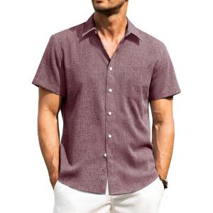 imageAlimens ampamp Gentle Mens Linen Shirts Short Sleeve Button Down Shirts Wrinkle Free Casual Vacation Beach Summer TopsWine Red