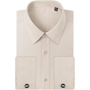 image:imageAlimens amp Gentle French Cuff Regular Fit Dress Shirts Cufflink IncludedLight Khaki