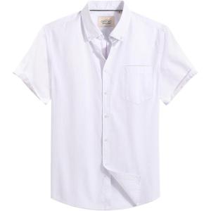 image:imageAlimens amp Gentle Mens Short Sleeve Oxford Shirt Regular Fit Button Down Collar Shirts with PocketAll White