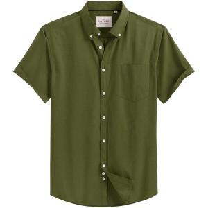 image:imageAlimens amp Gentle Mens Short Sleeve Oxford Shirt Regular Fit Button Down Collar Shirts with PocketArmy Green