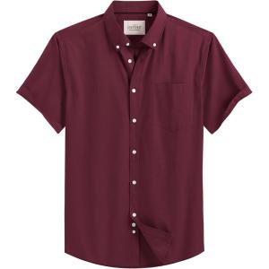 image:imageAlimens amp Gentle Mens Short Sleeve Oxford Shirt Regular Fit Button Down Collar Shirts with PocketBurgundy