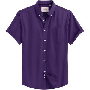 image:imageAlimens amp Gentle Mens Short Sleeve Oxford Shirt Regular Fit Button Down Collar Shirts with PocketDark Purple