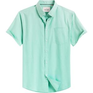image:imageAlimens amp Gentle Mens Short Sleeve Oxford Shirt Regular Fit Button Down Collar Shirts with PocketGreen