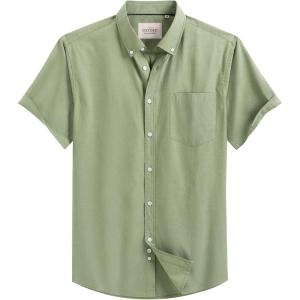 image:imageAlimens amp Gentle Mens Short Sleeve Oxford Shirt Regular Fit Button Down Collar Shirts with PocketLight Green