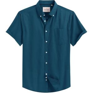 image:imageAlimens amp Gentle Mens Short Sleeve Oxford Shirt Regular Fit Button Down Collar Shirts with PocketPeacock Blue