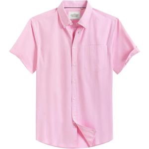 image:imageAlimens amp Gentle Mens Short Sleeve Oxford Shirt Regular Fit Button Down Collar Shirts with PocketPink