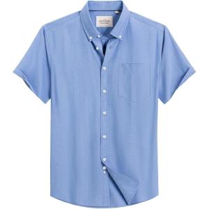 image:imageAlimens amp Gentle Mens Short Sleeve Oxford Shirt Regular Fit Button Down Collar Shirts with PocketRoyal Blue
