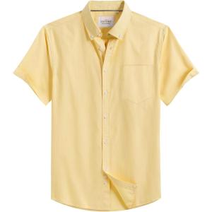 image:imageAlimens amp Gentle Mens Short Sleeve Oxford Shirt Regular Fit Button Down Collar Shirts with PocketYellow