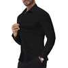 image:imageAlimens amp Gentle Stretch Mens Dress Shirts Slim Fit Long Sleeve Casual Skinny Muscle Fit Wrinkle Free Button Down ShirtBlack