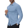 image:imageAlimens amp Gentle Stretch Mens Dress Shirts Slim Fit Long Sleeve Casual Skinny Muscle Fit Wrinkle Free Button Down ShirtCool Blue