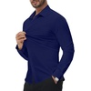 image:imageAlimens amp Gentle Stretch Mens Dress Shirts Slim Fit Long Sleeve Casual Skinny Muscle Fit Wrinkle Free Button Down ShirtNavy Blue
