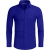 image:imageAlimens amp Gentle Stretch Mens Dress Shirts Slim Fit Long Sleeve Casual Skinny Muscle Fit Wrinkle Free Button Down ShirtKlein Blue
