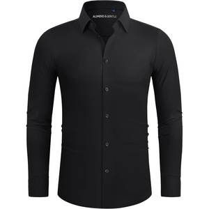 image:imageAlimens amp Gentle Stretch Mens Dress Shirts Slim Fit Long Sleeve Casual Skinny Muscle Fit Wrinkle Free Button Down ShirtBlack