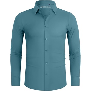image:imageAlimens amp Gentle Stretch Mens Dress Shirts Slim Fit Long Sleeve Casual Skinny Muscle Fit Wrinkle Free Button Down ShirtBlue Heaven