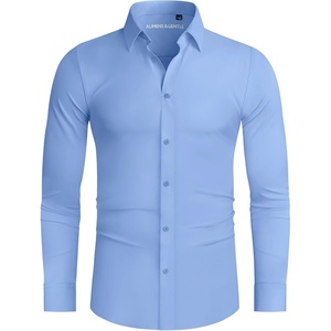 image:imageAlimens amp Gentle Stretch Mens Dress Shirts Slim Fit Long Sleeve Casual Skinny Muscle Fit Wrinkle Free Button Down ShirtClassic Blue