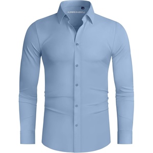 image:imageAlimens amp Gentle Stretch Mens Dress Shirts Slim Fit Long Sleeve Casual Skinny Muscle Fit Wrinkle Free Button Down ShirtCool Blue