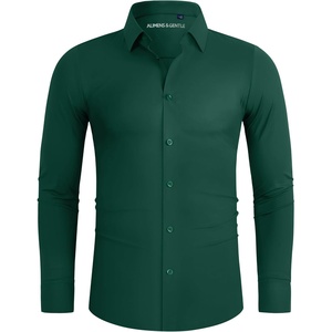image:imageAlimens amp Gentle Stretch Mens Dress Shirts Slim Fit Long Sleeve Casual Skinny Muscle Fit Wrinkle Free Button Down ShirtGreen