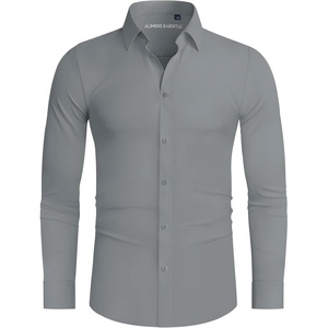 image:imageAlimens amp Gentle Stretch Mens Dress Shirts Slim Fit Long Sleeve Casual Skinny Muscle Fit Wrinkle Free Button Down ShirtGrey