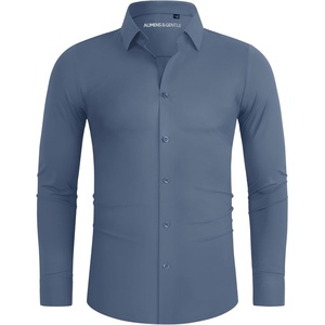 image:imageAlimens amp Gentle Stretch Mens Dress Shirts Slim Fit Long Sleeve Casual Skinny Muscle Fit Wrinkle Free Button Down ShirtInfinity Blue