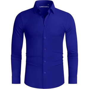 image:imageAlimens amp Gentle Stretch Mens Dress Shirts Slim Fit Long Sleeve Casual Skinny Muscle Fit Wrinkle Free Button Down ShirtKlein Blue
